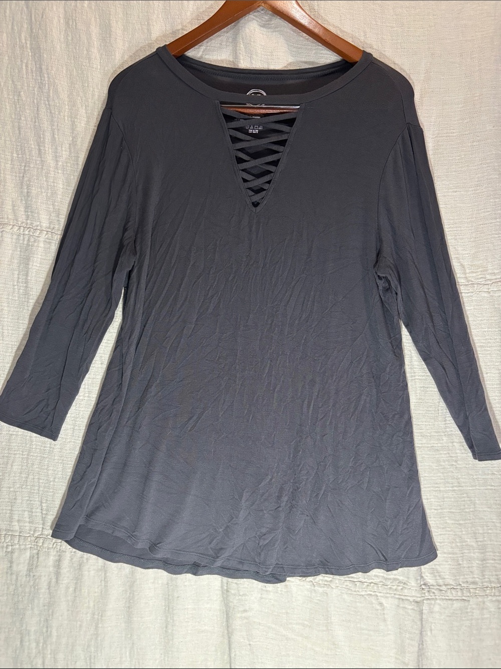 Maurices Charcoal Crisscross Front Long Sleeve Tee